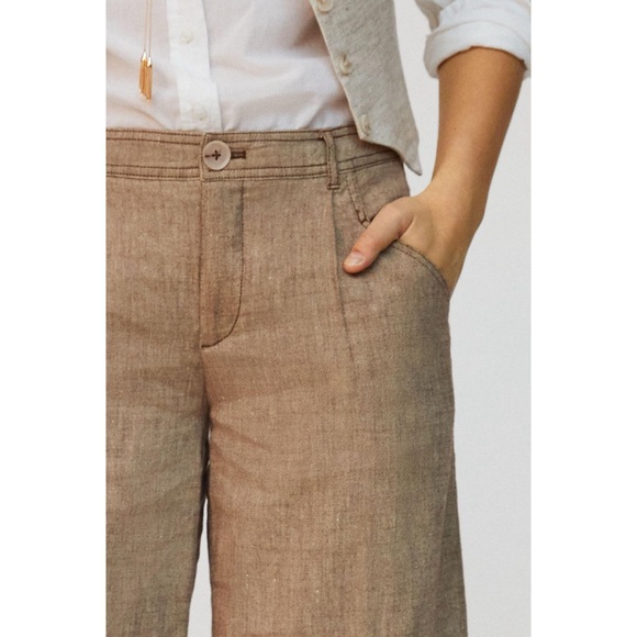 Anthropologie Linen Low Rise Wide Leg Pants brown tan - Picture 4 of 13